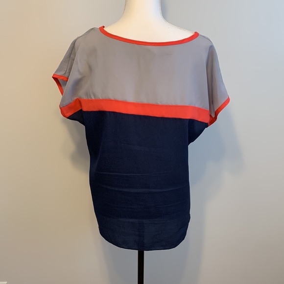 Tops: Flats & Heels, color block, Navy, Grey & Orange, Large - Picture 4 of 7